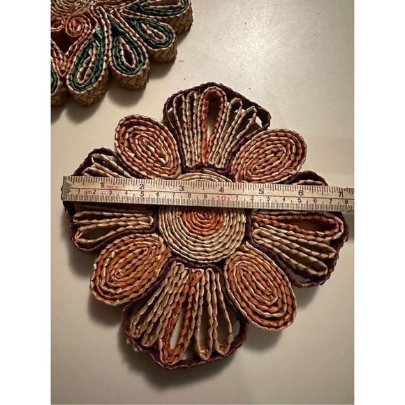 Handcrafted Floral Coasters - Green and Orange - Picture 7 of 8